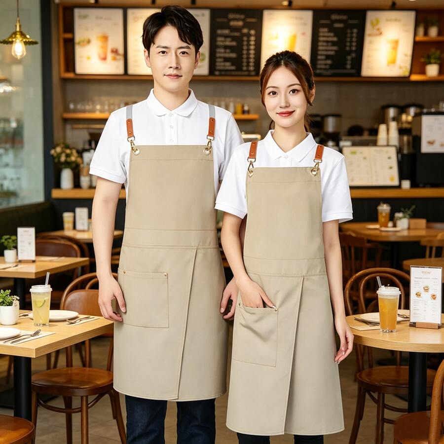 1pc Unisex Canvas Apron With Pockets, Waterproof And Oil-Resistant, Durable And Wear-Resistant Split Apron, Easy To Clean And Comfortable, Free Movement Design, Double Shoulder Work Apron, Suitable For Home, Restaurant, Cafe, Milk Tea Shop, Bakery And Catering Industry - Multicolor - View 1