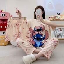 Bộ đồ ngủ và áo choàng tắm Disney Minnie Mouse, áo tay ngắn + quần dài + quần short, đồ mặc nhà thường ngày, đồ ngủ in hình trái tim dễ thương, đồ mặc nhà mềm mại thoáng khí, đồ ngủ mùa hè cho fan Disney in hình Minnie Mouse, áo thun cổ tròn tay ngắn + quần lưng thun & quần short, đồ mặc nhà thoải mái rộng rãi, đồ ngủ nhẹ cho mọi mùa - Nhiều màu - Xem 7
