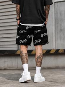 Midnight All-Over Print Drawstring Mesh Shorts, Men's Casual Loose Basketball Shorts, Streetwear Hip-Hop Print Shorts, Suitable For Daily, Sports And Urban Street Style - Black - View 3