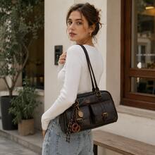 Y2K Arc-Shaped Bowling Bag - Versatile Vegan Leather Crossbody Purse For Day To Night, Holds Phone & Essentials, Perfect For City Outing & Travel - 咖啡棕 - 查看 1