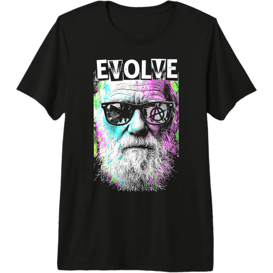 Charles Darwin Evolve Retro Vintage Pop Art Science Premium T-Shirt - Black - View 1