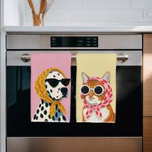 2 buah Handuk Dapur Minimalis Bermotif Kartun Lucu Anjing dan Kucing Berbintik dengan Kacamata Modis, Kain Lap Piring Poliester Lembut, Cocok untuk Dekorasi Dapur, Pembersihan Dapur, Dekorasi Pesta Liburan, Perlengkapan Dapur dan Kamar Mandi, Kebutuhan Rumah Tangga, Dekorasi Rumah, Hadiah Pesta Rumah Baru - MultiWarna - View 8