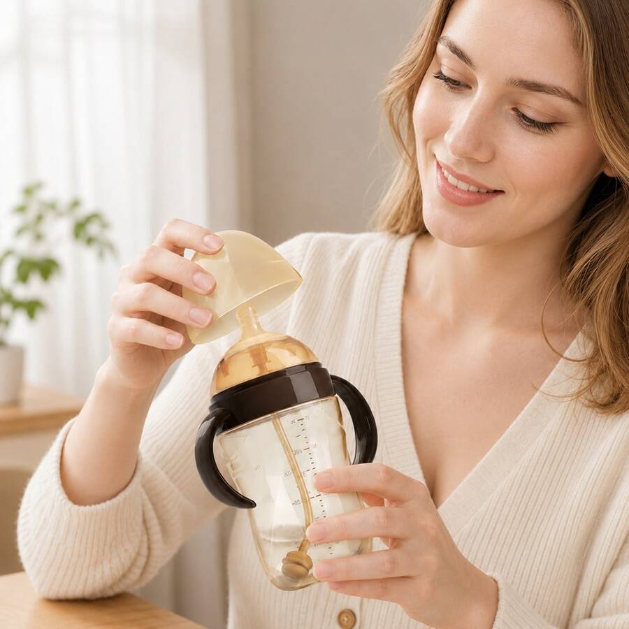 PPSU寬口防脹氣仿乳頭吸管杯，幼兒斷奶餵哺瓶，防漏、耐用且輕巧