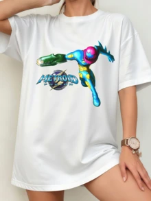 Unisex Metroid Fusion Samus Aran T-Shirt, Retro Video Game Graphics - White - View 6