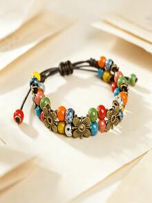 Pulsera de mujer con cuentas florales de colores estilo bohemio, pulsera de encanto bohemio ajustable hecha a mano, joyería de moda vintage (cuentas de colores aleatorios) - Mismo estilo - Ver 3