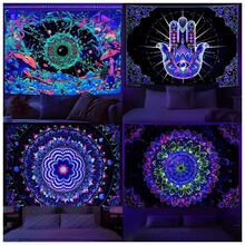 1pc Neon Illusion Hamsa Hand Tapestry Cosmic Nebula All Seeing Eye Meditation Room Bohemian Bedroom Home Decor Tapestry - Khaki - View 2