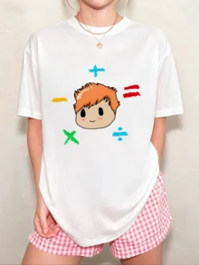 Ed Sheeran Unisex T-Shirt Featuring A Cartoon Character And Mathematical Symbols In A Fun Doodle Style - White - View 8
