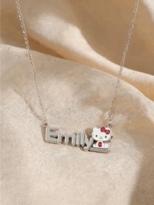 Miniso Collier pendentif Hello chat Emily 1 pièce, ton argent, ajustable, léger et confortable, pour femmes, cadeau d'anniversaire quotidien - style1 - Voir 3