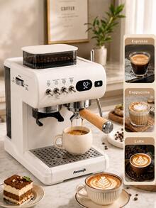 AEOMJK Espresso Machine With Grinder, All-In-One Semi-Automatic Espresso Machine, Built-In Bean Grinder, Milk Frothing Steam Wand, Digital Display, Adjustable Grind Settings, Suitable For Espresso, Latte, Cappuccino, Americano, Home Coffee Machine For Kitchen, Office And Coffee Bar - Multicolor - View 2