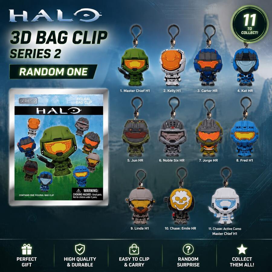 Microsoft Official Licensed HALO Series 1 & 2 3D Foam Bag Clip Aesthetic Gamer Charm Collectible Pendant For Fans - Military Green 2 - View 1