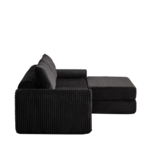 2-In-1 Corduroy Sofa Bed Cord-Zwei-In-Eins, With Two Pillows, Elegant Curved Armrests, Removable Footrest And Modular Arrangement. - 黑色 - 查看 5