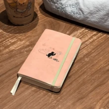 Artistic Style Blank Inner Page Notebook, Minimalist Soft Cover Cartoon Planner, Cute Penguin Illustration Design, Elastic Band To Prevent Scattering, Pink Matte Texture Cover, Multi-Color Bookmark Ribbon, For Diary, Planner Collage And Schedule Recording, Small And Portable - Penguin - View 5