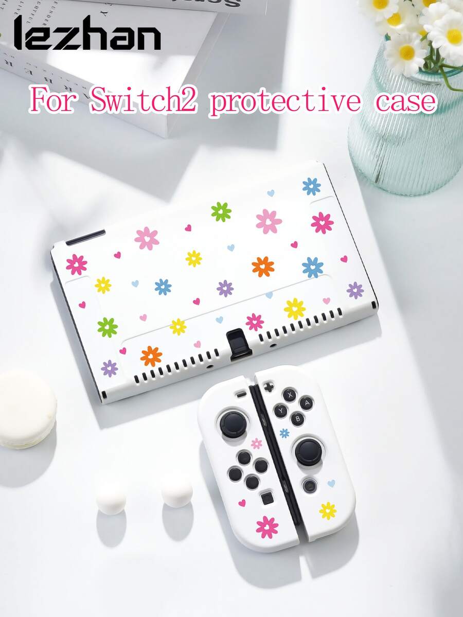 New Switch 2 (2025) Game Console Accessories, 1pc Small Heart & Daisy Flower Print Pattern Protective Case/Cover, Compatible With Switch 2/Switch NS/Switch OLED/Lite, Suitable For Switch 2nd Gen/Switch Game Console Accessories, Full Set Bundle, Storage Bag, Game Card Case, Switch Protective Case, Best Gift For Switch Players - Multicolor - View 1