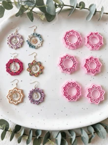 Bohemian Mandala And Floral Clay Cutters, Polymer Clay Tools For DIY Intricate Pattern Earrings, Pendants And Jewelry Making, Suitable For Beginners And Artists, All-Season Craft Supplies, Perfect For Bohemian Style And Creative Projects - Pink - View 1