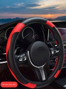 1PC Carbon Fiber Leather No Inner Ring Steering Wheel Cover Comfortable Wear-Resistant Suitable For 14.5-15 Inch Universal Car Steering Wheel Protective Cover Accessory - Carbon Fiber Leather Steering Wheel Cover - View 9