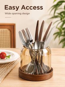 Exquisite Affordable Luxury Amber Glass Chopstick Holder, Dust-Proof Design, Fashionable Kitchen Utensil Storage Container, Suitable For Knives, Forks, Spoons, Ideal For Home Kitchen, Dining Table And Restaurant - View 5