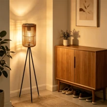 1 pieza Luz solar de piso con trípode para exteriores, luz solar de ratán, luz de porche con altura ajustable, luz de ambiente para patio, camping y fiestas, luz de decoración estilo rural para interiores y exteriores, adecuada para patio, terraza, jardín y decoración de porche - energía solar - Ver 4