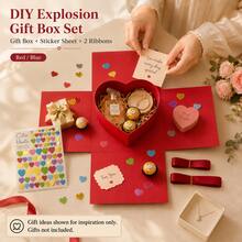 กล่องของขวัญสีแดง + ริบบิ้นสีแดง + สติกเกอร์ DIY - C-สีแดง - ดู 3