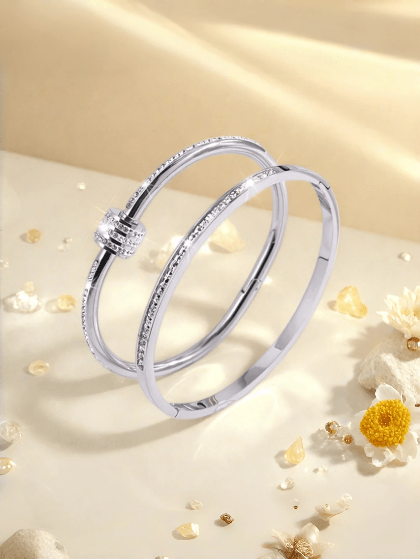2pcs/1pc Versatile Fashionable Slim Waist, Single Row Rhinestone Bracelet, Suitable For Women's Daily Wear, Holiday Gift