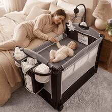 Kinder King 4 In 1 Baby Bassinet Bedside Crib, Foldable Portable Infant Crib With Storage Basket For Newborns, Dark Grey - Dark Grey - View 3