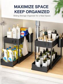 1pc Under Sink Storage Rack, Kitchen Storage, Sliding Cabinet Drawer, Bathroom Shelf, Home Organization, Pantry Shelf, Room Decor, Beauty, Men's Gift, Father's Day, Graduation, Mother's Day, July 4th, Summer BBQ - Multicolor - View 3