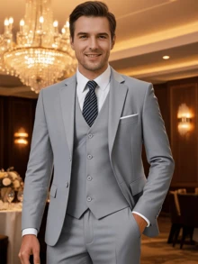 Men Suits - ライトグレー - チェックする 3