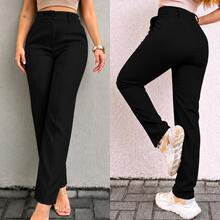 Women's Tailored Trousers, Social Casual, High-Waisted, Elegant And Comfortable, With Pockets And Covered Button. - 黑色 - 查看 2