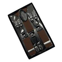 Amo Sombrinha 6 Pieces Premium European Style Solid Suspenders For Men, Gentleman Suspenders, In Stock, Suit Pants Suspenders, Durable And Fashionable High Elasticity, Suit Suspenders, Adjustable Clip Suspenders, Unisex, Black Work Party Suit Wedding Prom Church - 鏽棕色 - 查看 6
