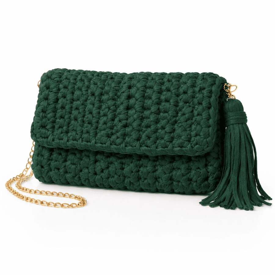 Women's Crochet Party Bag - Dark Green - View 1