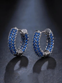 2 piezas Pendientes redondos de zirconia elegantes y lujosos, regalo de boda, compromiso, fiesta o concierto para novio, esposo, joyería familiar - Plateado - Ver 9