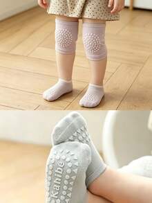 Set de 3 piezas (Rodilleras + Calentadores de piernas antideslizantes) Nuevo estilo aleatorio Rodilleras transpirables para niños y calentadores de piernas antideslizantes para bebés que gatean en el suelo, protección de rodillas para bebés - Multicolor - Ver 2