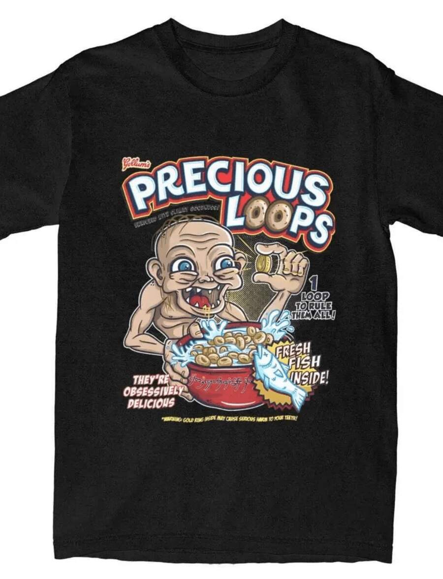 Precious Loops Gollum Ring - Movie Mordor Castle Lord Magic T-Shirt Vintage T-Shirt Beach O Neck Harajuku T-Shirt X250227, Loose Fit Retro T-Shirt - 後六 - 查看 1