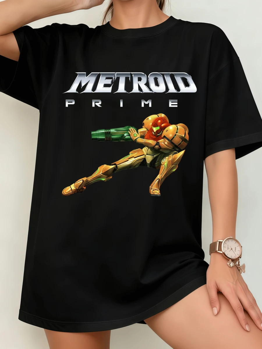 Unisex Metroid Prime Samus Aran Action T-Shirt, Sci-Fi Video Game Graphics - 黑色 - 查看 1