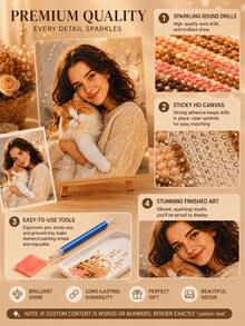 Best Seller Custom 5D DIY Diamond Painting Kit From Your Photo, Diamond Sparkling Mosaic Style Personalized Round Drill Diamond Art, Full Drill Craft Set For Family, Couple, Pet & Portrait Pictures, Unique Gift For Birthday, Valentine's Day, Thanksgiving & Anniversary, Elegant Home Wall Decor With Full Accessories Included, Perfect For Adults & Beginners - Multicolor - View 8