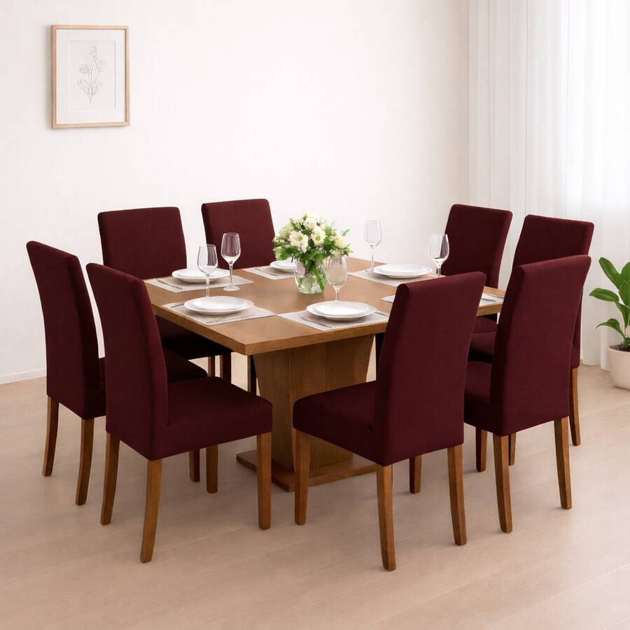 Chair Cover Kit With 6 Units For Dining Room Kitchen Pantry Gel Mesh Super Offer - Burgundy - View 1