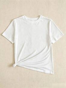1pc Loose Round Neck T-Shirt With Hibiscus Print In Acid Wash Pink, Suitable For Summer, Beach And Casual Vacation, Y2K Casual Blouses For Women - 白色 - 查看 3