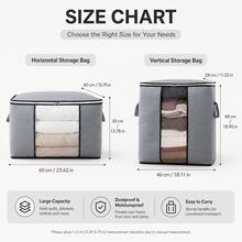 1pcs Large Capacity Quilted Storage Box Zipper - Portable Towel, Bed Sheet, And Clothing Storage Box, Grey Fabric Container With Check Mouth And Handle Multi Layer Design For Easy Access And Storage, Wardrobe Storage (Horizontal And Vertical) - Grey - View 3