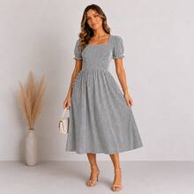 Elegant Evangelical Crepinho Midi Dress With Premium Puff Sleeve 2026 Winter - Black - View 1