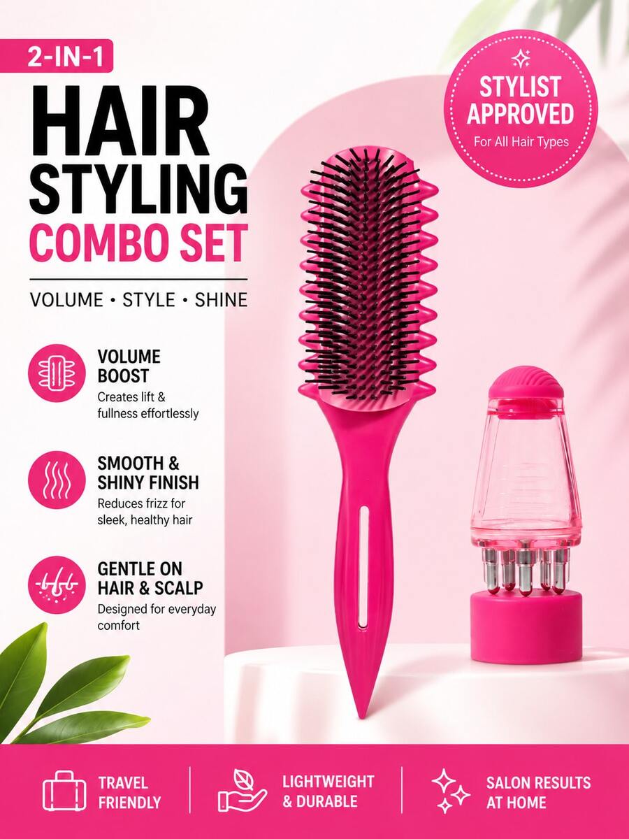 WANMEI 2-In-1 Hair Comb Set, Volumizing Anti-Tangle Hair Brush, Anti-Frizz Hair Comb, Hair Oil Application Comb, Root Nourishing Hair Care Set, All-In-One Hair Nourishing Tool Kit