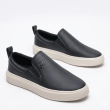 Men's Casual Slip-On Sneakers One Flip Comfortable Lightweight For Work, Outings, Everyday Use, Walking, Modern Urban Style, Lace-Free, Easy To Put On, Non-Slip Sole, Material - 黑色運動鞋 - 查看 2