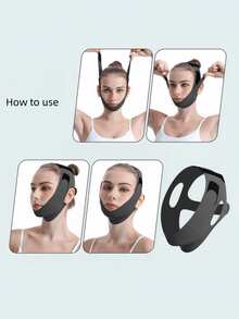 1 Stück Damen Geschenk Gesichts-Schönheitsband - Straffende und festigende Gesichtsmaske für Nasolabialfalten und Hängung, nahtlose elastische Gesichtsformmaske, unverzichtbares Hautpflegeprodukt für zu Hause, verstellbare atmungsaktive Gesichtsmaske - wiederverwendbares Gesichtswerkzeug, geeignet für Frauen und Männer - Kinnstütze, für Schlaf, Sport und Yoga, leicht, atmungsaktiv und faltenfrei, Y2k Hautpflege Gothic Stil Reise-Essential - Schwarz - Übersicht 4