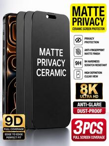 3-Pcs Full Screen Matte Privacy Ceramic Screen Protector, Upgraded Edge Protection, Anti-Fingerprint, Easy Installation, Case Friendly, Compatible With IPhone 17 Pro Max/17 Air/17/16 Pro/16/15 Pro Max/15/14/14 Plus/13 Pro/13/12/XS Max/XR Series - Black - View 7