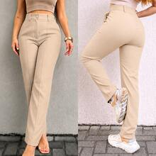 Women's Tailored Trousers, Social Casual, High-Waisted, Elegant And Comfortable, With Pockets And Covered Button. - 沙 - 查看 2