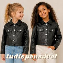 Girls' Modern Faux Leather Jacket, Sizes 2 To 10 Years - 黑色 - 查看 3
