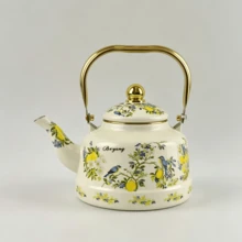 French Retro Pastoral Style + Lemon & Bird Hand-Painted Pattern / Milk White Base With Gilded Trim + Rounded Bulbous Pot Shape + Polished Gold Handle + Golden Lid Details + Uniform Heat Conduction / Easy To Clean & Durable / Large Capacity Water Storage + Enamel Hand-Painted Coffee Water Kettle + Ideal For Daily Home Brewing / Afternoon Tea Hospitality Serving / Kitchen Desktop Decoration / Housewarming Gifting Scenarios - Multicolor - View 12