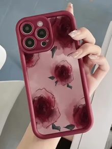 1個酒紅墨紅玫瑰個性化圖案全包覆TPU防震手機殼，適用於Apple 17 16 15 14 13 12 11 Pro Max及系列 - 彩色 - 查看 1