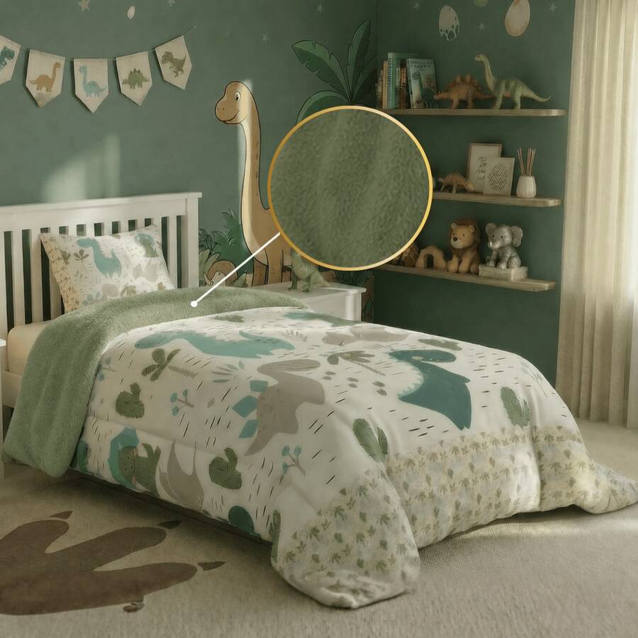 Single Size 2-Piece Children's Comforter Set, 400 Thread Count Premium Double-Sided Printed, Thick, Soft And Warm - DINOSAUR - View 1