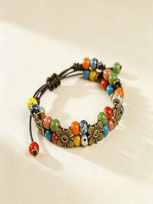 Pulsera de mujer con cuentas florales de colores estilo bohemio, pulsera de encanto bohemio ajustable hecha a mano, joyería de moda vintage (cuentas de colores aleatorios) - Mismo estilo - Ver 2