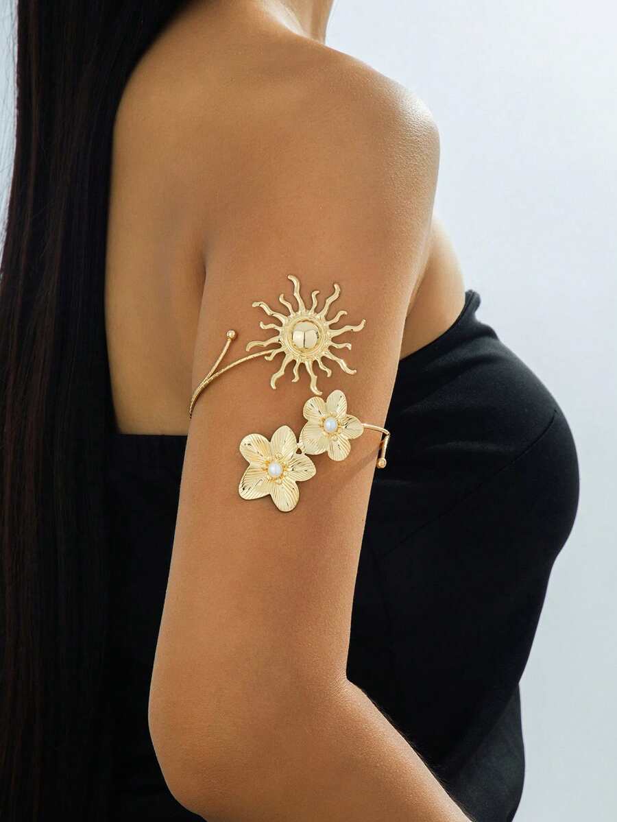 1pc New Fashion Niche Design Women's Sunflower Arm Cuff For Daily Wear - Gold - View 1