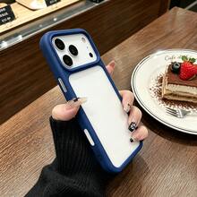 DECOPHONE 极简蓝色边框屏幕保护膜，极简电镀按键，亚克力透明防震保护壳，适用于苹果 XR、7、8 和 17、17 Pro、17 Pro Max、16、16 Pro、16 Plus、16 Pro Max、15 Pro、15 Pro Max，春季礼物 - 藏蓝色 - 查看 7